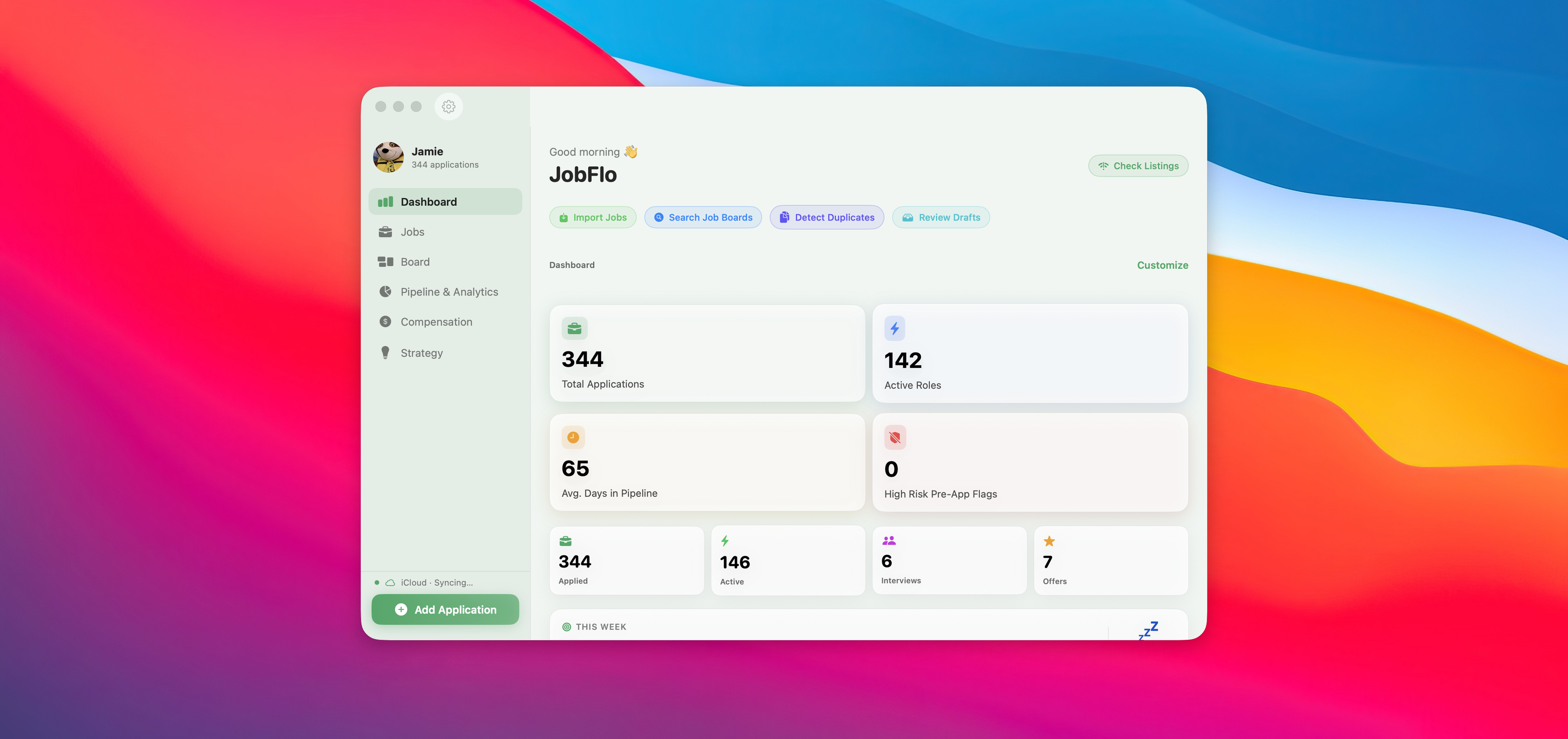 JobFlo Dashboard on macOS
